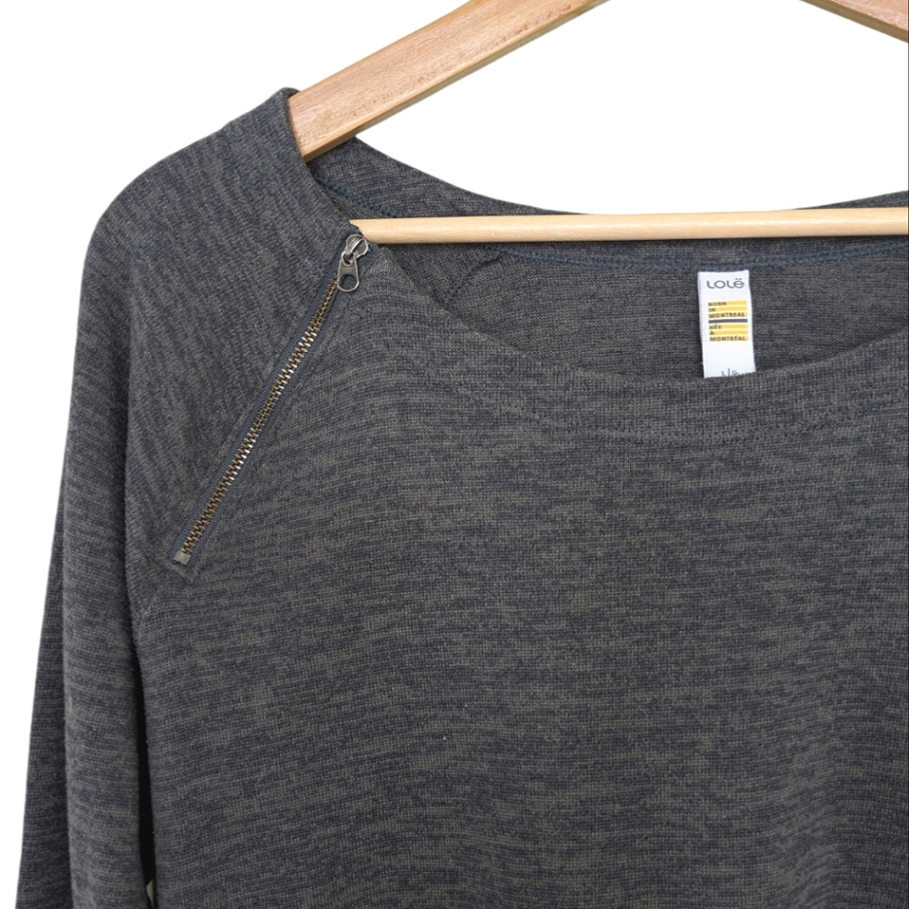 Lole heather blue/gray pullover with off-center zipper
